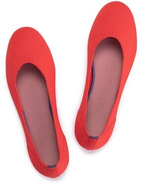 Women's Bright Red Round Toe Low Wedge Slip On Soft Ballerina Ballet Flat Shoes
